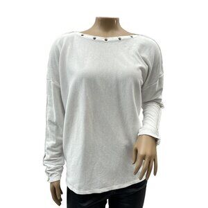 Chaser Boatneck White Long Sleeve Grommet Detail Sweater Top Women Small NWT